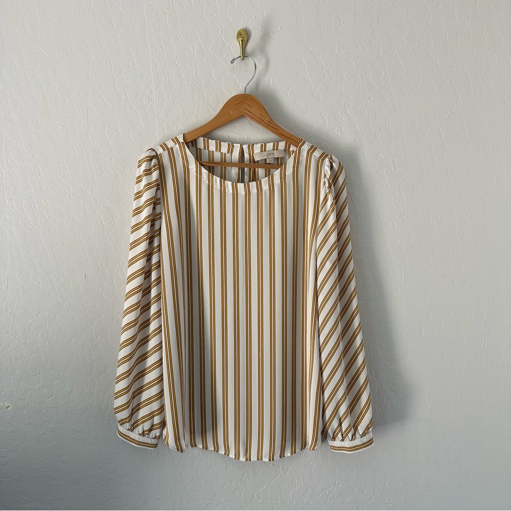 LOFT Gold Striped Blouse Relaxed Fit